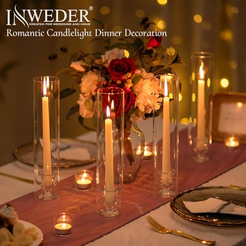 Hurricane Glass Candle Holders: 2.5" W x 12" H Open Ended Clear Cylinder Candle Cover Tall Bottomless Chimney Sleeve Bulk for Pillar & Taper Candles for Wedding Party Christmas Set of 6