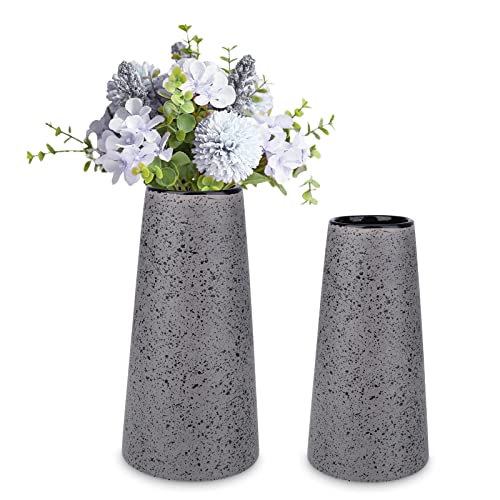 Bdor Ceramic Vase Set of 2, Modern Farmhouse Home Decor, Grey Vase with Polka Dots, Perfect for Dining, Living, Bathroom & Kitchen - color: Gray