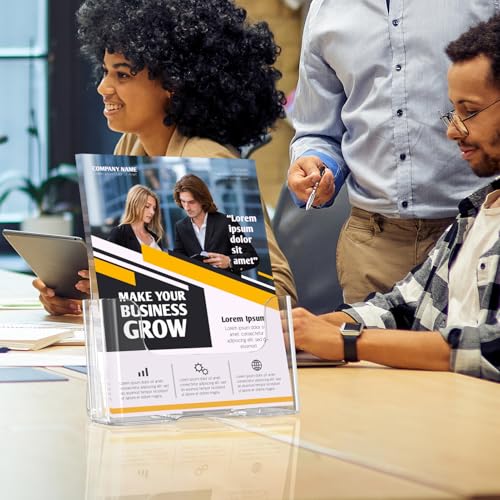 MaxGear Acrylic Brochure Holder 6 x 8 inch, Display Stand Plastic Clear Flyer Holders for 5.5 x 8.5 inch, 5 x 7 inch Menu, Literature, Trifold Pamphlet, Magazine, Countertop or Wall Mount, 2 Pack - size: 6"x9"-2 pack