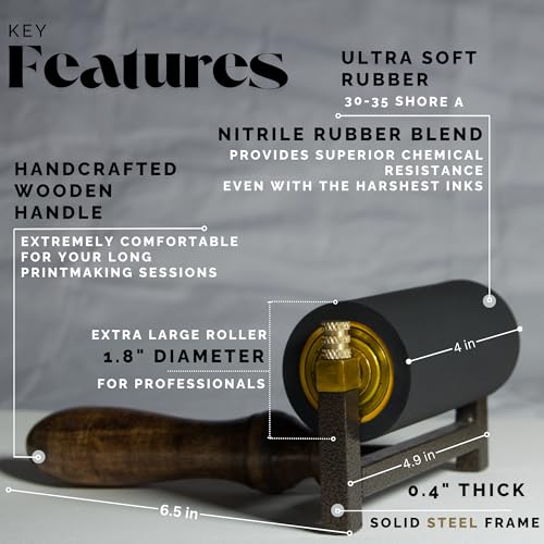 Leoball® Limited Edition Ultra-Soft Nitrile Rubber Block Printing Brayer, Deluxe Luxury 30-35 Shore A Rubber Roller, with Internal Bearing tech, 4 inch - size: 4 inch