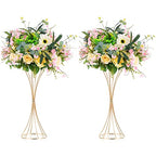 NUPTIO 2 Pcs Wedding Centerpieces for Tables, 19.7in Tall Metal Flower Trumpet Vase, Gold Vases for Centerpieces, Artificial Flower Display Rack for Birthday Party Dinner Event Hotel Home Decor - size: 19.7 inch Tall