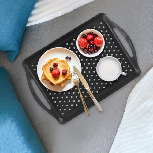 MDLUU Non-Slip Serving Tray with Handles, Food Serving Platter, Set of 2, Black - color: Black