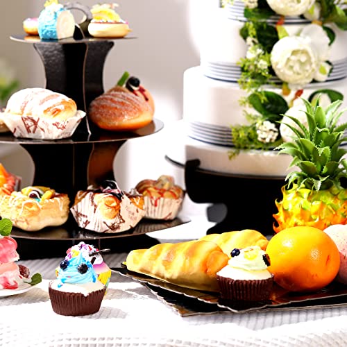 Zopeal 7 Pcs Dessert Table Display Set 3-Tier Cupcake Stand 1-Tier Cup Cake Display Tower Platters and Serving Trays Cardboard Cake Cookie Holders for Wedding Birthday Party Baby Shower(Black) - color: Black