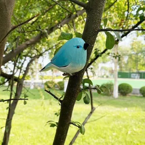 Handmade Wooden Blue Robin Figurine - 3.7" Hand-Carved & Painted Bird Statue - Solid Basswood Animal Sculpture for Home Office Decor, Holiday Ornaments & Memorial Gift for Bird Lovers - color: Blue