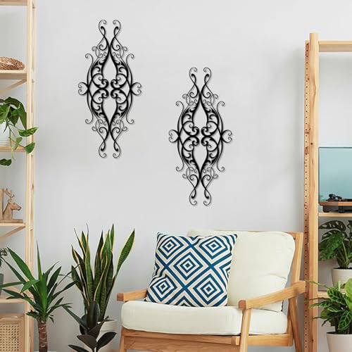 cape leadwort Black Metal Wall Art, Traditional Metal Scroll Wall Decor, Rustic Iron Wall Medallion, Accent Scroll Pair for Front Porch Above Door Hallway Entryway Living Room（Small） - color: Scroll
