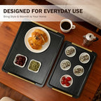 PEKER Wooden Serving Tray with Metal Handles, Black Decorative Coffee Table Tray for Breakfast in Bed, Ottoman & Home Décor, Wooden Food Tray for Kitchen, Living Room & Dining Table