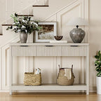 Lulive 51" Fluted Console Table for Entryway, Wooden Entryway Table with 3 Wooden Drawers, Farmhouse Behind Sofa Table for Living Room, Hallway, Couch, Foyer - color: Grey White