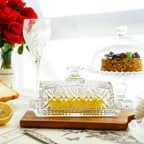 Crystal Covered Butter Dish,8inch Classic Glass 2-Piece Design Butter Keeper with Lid | Butter Holder | Dishwasher Safe - size: 8inch