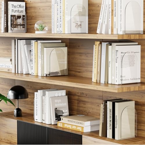 Lulonpon 2 Pieces Book Ends, Bookend, Books Ends for Shelves, Books Ends for Heavy Books, Clear Bookends, Acrylic Bookends for School, Library,Desktop Organizer and Book Shelves - color: Clear