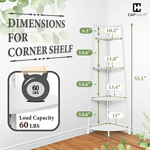 CAPHAUS Tall Corner Shelf Stand, 4-Tier Display Shelves, Ladder Corner Wood Storage Plant Bookshelf with Metal Frame, Versatile Shelving Unit Bookcase for Home Office Space, White - color: White, size: 4-Tier