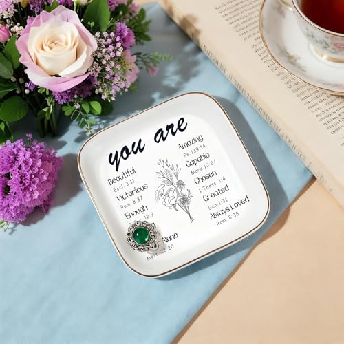 Catholic Christian Ring Tray Gifts , Ceramic Jewelry Dish with Bible Verses – Inspirational Keepsake Gift for Women & Girls, Perfect for Baptism, First Communion or Confirmation - style: Christian Gifts