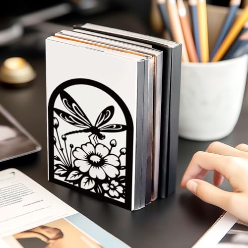 1 Pair Metal Bookends for Shelves, Dragonfly Book Ends Decorative for Heavy Books, Decorative Books Used on Desk, Shelf, Farmhouse for Small, Bookshelf Decor for Shelves Home and Office - style: Dragonfly