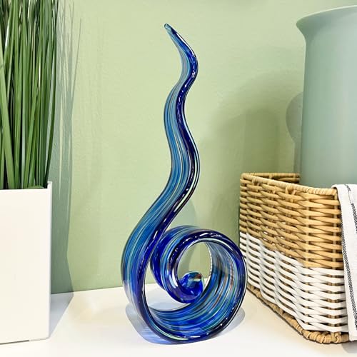 11.4" Tall Hand-Blown Glass Sculpture Murano-Style Sculpture Art Ornament Statue Figurines Home Decor Accent Piece Coastal Ocean Nautical Home Decor,Shelf,TV Stand,Tabletop Centerpieces,Wonderful Gift - color: Navy Blue