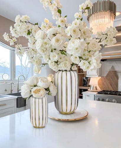 Briful Gold Plated Lantern Ceramic Vase Home Decor Creative Design Porcelain Decorative Flower Vase 8.66'' White Ceramic Vases for Wedding Anniversary Decoration - color: 8.66'' Tall-white
