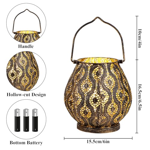 TRIROCKS Set of 2 Moroccan Decorative Lamps 8'' High Cordless Lamp Metal Table Lamps with Fairy Lights Bulb for Home Living Room Garden Yard Party Events Tabletop Indoor Outdoor(Black) - color: Black