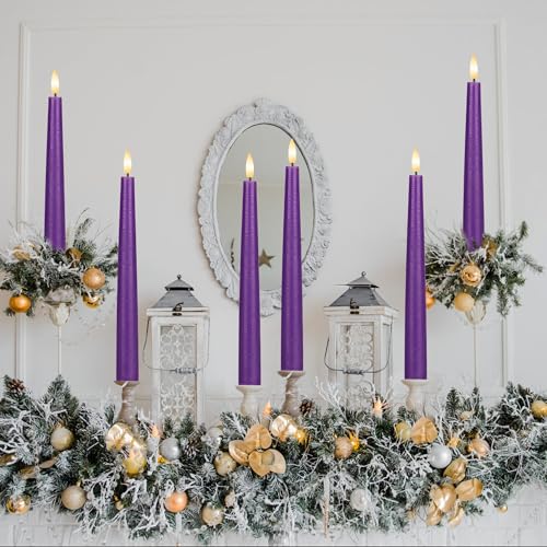 Purple Flameless Taper Candles with 3D Wick, 9.6" Real Wax LED Candles with Remote, 3 Pack Flickering Candlesticks Battery Operated, Classic Tall Taper Candle for Home, Wedding, Party - color: Purple