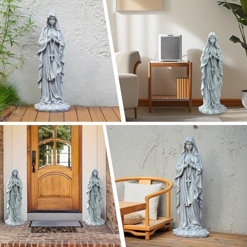 VChymm Virgin Mary Praying Statue 31.49 Inch Tall Outdoor Garden Religious Garden Outdoor Yard Patio Deck Home Entryway Hallway Sculpture Magnesium Oxide Stone （Grey Virgin） - color: Blue