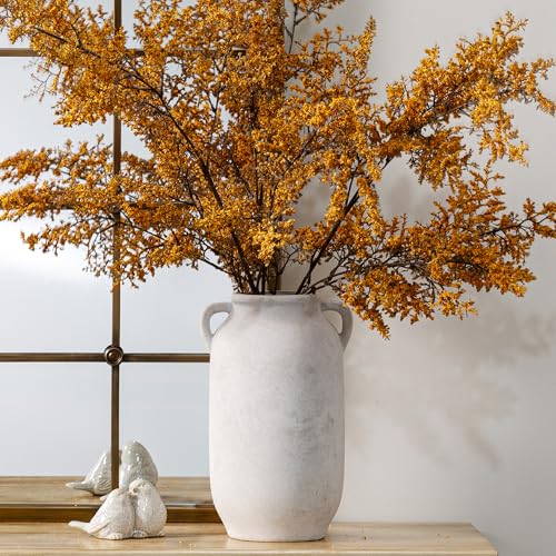 Large Flower Vase Home Decor - 12 inch Tall Ceramic Farmhouse White Rustic Table Vases with Handle Living Room Decoration Decorative Modern for Fireplace Kitchen - color: 12" Rustic
