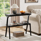 Tribesigns Solid Wood End Table, Modern Side Table for Couch, 2-Tier Narrow Tall End Table, Long Bedside Table for Living Room, Bedroom, Black - color: Black