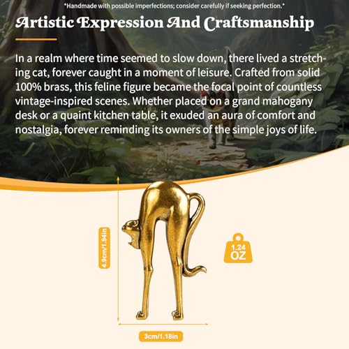 CHOVY Retro Handcrafted Stretching Cat Sculpture - 100% Solid Brass Elegant Desk & Tabletop Decor, Collectible Art Ornament for Home & Office | Unique Gift for Cat Lovers - style: Stretching cat