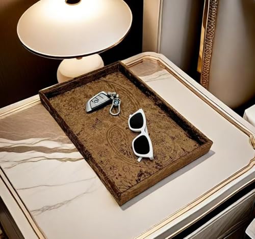 AgentMoon Jewelry Tray or Trinket Tray.Bedside Makeuop Remover Organizer for Earring Eyeglasses Phone Watch Bracelet Keys.Luxury Extra Velour Full Wrap. (Embossing Coffee) - color: Embossing Coffee