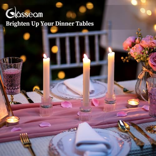 Glass Candlestick Taper Candle Holder: Glasseam Set of 2 Small Candle Holders for Candlesticks, Modern Crystal Clear Tapered Candle Stick Holder for Wedding Dining Table Centerpiece Christmas Decor - color: Clear
