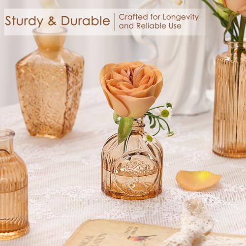 12 Pcs Glass Bud Vase Set, Small Glass Vases for Flowers, Mini Clear Bud Vases for Centerpieces, Wedding, Home, Office and Table Decoration, Amber - color: Amber, size: 12pcs