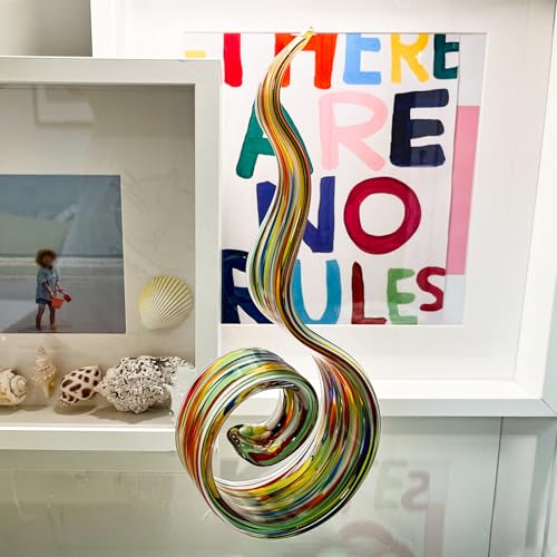 11.4" Tall Hand-Blown Glass Sculpture Murano-Style Sculpture Art Ornament Statue Figurines Home Decor Accent Piece Coastal Ocean Nautical Home Decor,Shelf,TV Stand,Tabletop Centerpieces,Wonderful Gift - color: Colorful