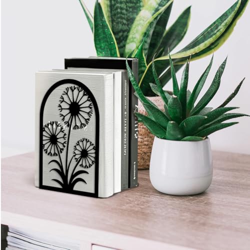 Peacoblue Metal Bookends for Shelves, Modern Decorative Heavy Duty Study Book Support Stoppers for Office, Desk, Shelf, Room 5.3"x4.3"x7.9" Cast Iron Simple Tall Bookends, 1 Pair (Dandelion) - style: Gothic Crow