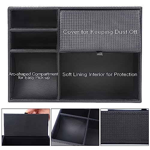 Zcaukya Men's Valet Tray, Jewelry Box Nightstand Organizer with 5 Compartments for Phone Keys Wallet Watch Glasses, Faux Leather Dresser Entryway Catchall Holder for Father's Day Gift (Black) - color: Black