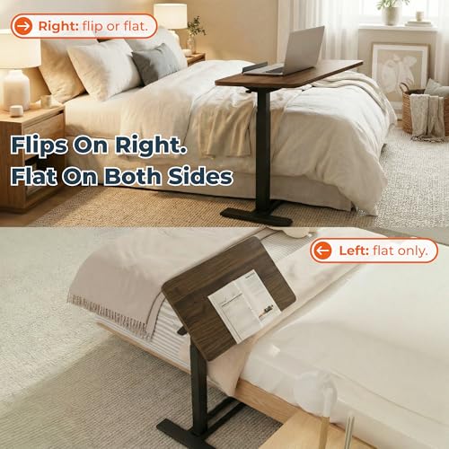 Medical Adjustable Overbed Bedside Table with Casters 90° Tilting Desktop, Pneumatic Mobile Laptop Computer Standing Desk Cart with Tray, Hospital Table(31.5" W x 17.7" D, Mahogany) - color: Mahogany, size: 3218