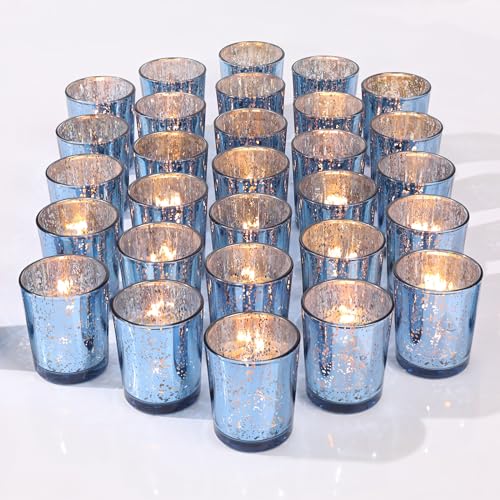 LETINE Blue Votive Candle Holders Set of 36 -Mercury Glass Candle Holders for Wedding & Baby Shower Decor - Ideal for Bridal Shower & Centerpieces for Tables - color: Navy Blue