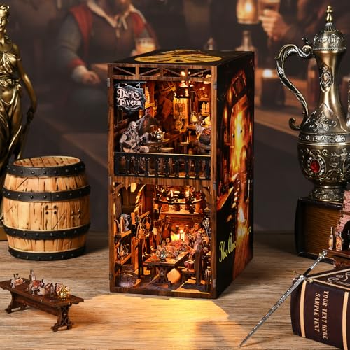 Book Nook Kit, Book Nook Kits for Adults DIY Booknook Model Build, DIY 3D Wooden Puzzle Bookend Booknook Bookshelf Insert Miniature Dollhouse Kit for Home Decoration - style: The Ancient Bar