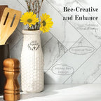 Young's Inc. Ceramic Flower Vase (Bee Happy) - White Ceramic Vase - Honeycomb Decor - 3" L x 3" W x 8" H Contains one Flower vase - color: Vase ("Bee Happy")