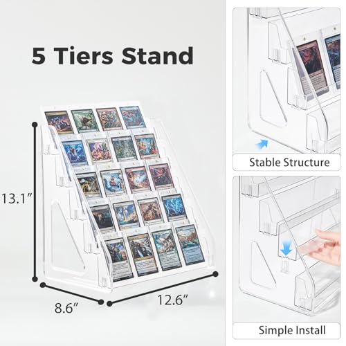 DEEIF 5 Tier Acrylic Trading Card Display Stand, 12" Display Shelf for Magnetic Card Holders, Toploaders, PSA Graded Cards, TCG Sports Card Collection (5Tier, 1Pack) - size: 5Tier, 1Pack