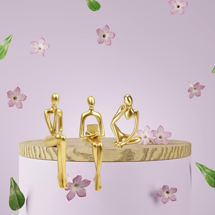 Prettidecor Gold Home Decor Thinker Statue Accents, Set of 3 Thinker Sculptures Office Decor Modern Abstract Resin Decoration on Shelf Table Desk for Living Room Office Bedroom (Small Gold) - color: Gold, size: Small