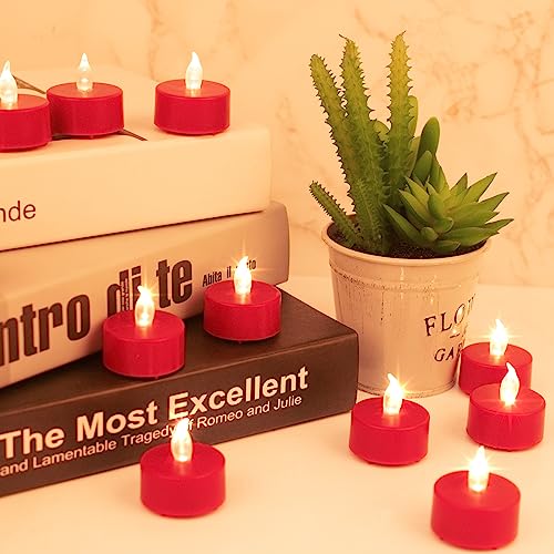 Hanzim LED Tea Lights Candles- 24PACK Red Flameless Candles Realistic and Bright Flickering Long Lasting 200Hours for Holiday Celebration,Party, Home Decoration,Battery Operated - color: Red, size: 24pack