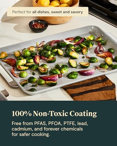 Caraway Non-Stick Ceramic Baking Sheet - Naturally Slick Ceramic Coating - Non-Toxic, PTFE & PFOA Free - Perfect for Baking, Roasting, and More - Large (18" x 13") - Cream - color: Cream, size: Large 18" x 13"