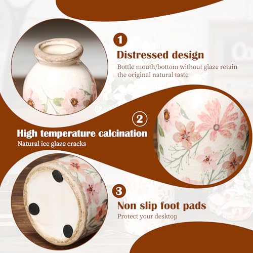 2 Pcs Ceramic Small Vase Rustic Farmhouse Vase Boho Vases Home Decoration for Your Kitchen Bedroom Office Bathroom & Shelf Centerpiece Table Decorative(Vintage)