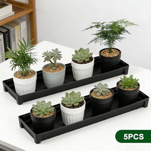 5 Pack Rectangular Plant Saucer 16 Inch Plastic Plant Flower Drip Trays Pots with Removable Drainage Hole Heavy Duty Water Drip Tray for Windowsill, Indoor Outdoor Planter Saucers for Garden Balcony - size: 5pcs-16 Inch