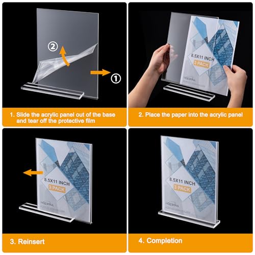 Hoewina Acrylic Sign Holder 8.5 x 11 Inch 3 Pack, Clear Display Sign Stand for Store Sign Holders, Vertical Double Acrylic Stands, Vendor Booth Display Items