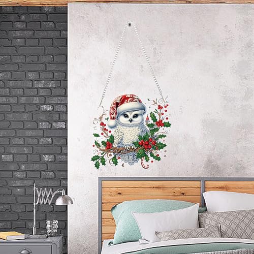 Auremi Christmas Diamond Art Painting Pendant Kits with Chain,5D Owl Diamond Art Hanging Kit DIY Diamond Crystal Window Door Hanging Pendant Kit for Adults Gift Wall Decor - color: Owl