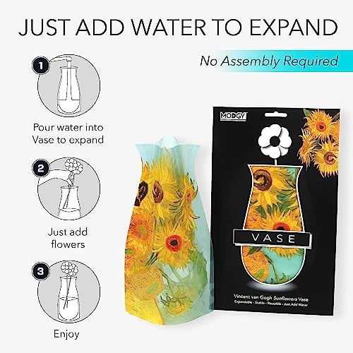 MODGY Expandable Flower Vase, Plastic Decorative Modern Foldable Printed Vases for Centerpieces for Wedding, Dining Table, Home Decor, Living Room, Bathroom, Office, Sunflowers, 4 Pack - style: 4 Pack