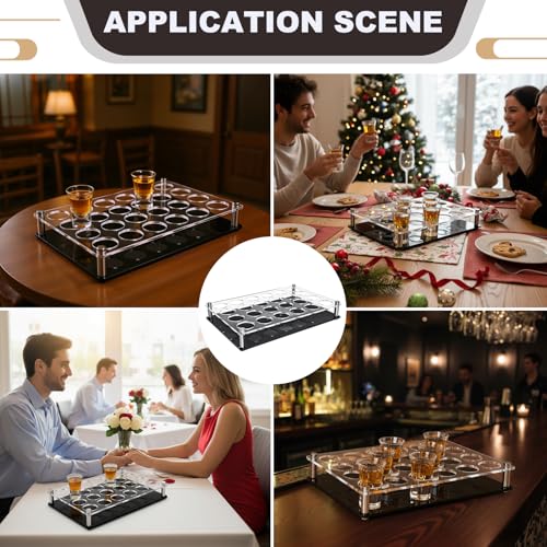 24 Shot Glass Holder Acrylic Shot Glass Tray Holders Clear Organizer Wine Cup Serving Tray Cups Display Accessories for Party, Bar, Club,Large Hole: 1.77 Inch - style: 1.77 inch hole - 4x6 arrangement (24 Holes)