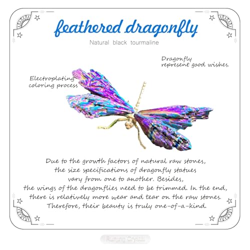 Natural Tourmaline Dragonfly Statue - Electroplated Gold Healing Crystal Decor, Small Colorful Figurine for Home, Office Desk for Women (Gold Colorful,Small Size) - color: Colorful Dragonfly-g, size: Small Size