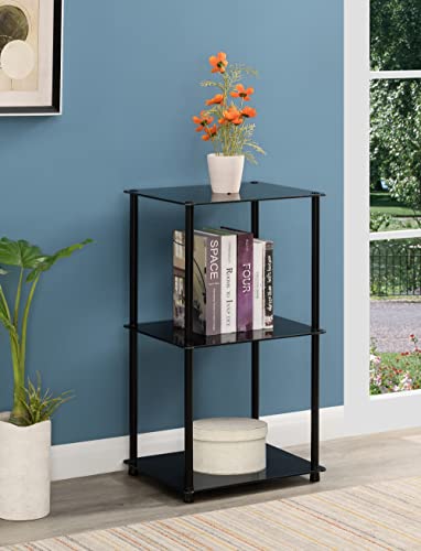 Convenience Concepts Designs2Go Midnight Classic 3-Tier Glass Square End/Lamp Table, Black Glass - color: Black/Black