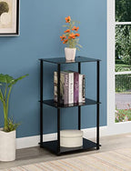 Convenience Concepts Designs2Go Midnight Classic 3-Tier Glass Square End/Lamp Table, Black Glass - color: Black/Black