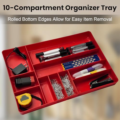 10-Compartments Tool Organizer Tray, Tool Drawer Organizer Tray, Tool Box Organizer, Stackable Toolbox Organization Holder for Small Parts, Bolts and Batteries (1, Red) - color: Red