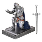 King's Guard Leader Cloak Warrior Knight Pen Holder Mobile Phone Stand, Ornament Knight Statue, Pen Stand Paperweight for Office and Home (SilverBlue) - color: Silverblue