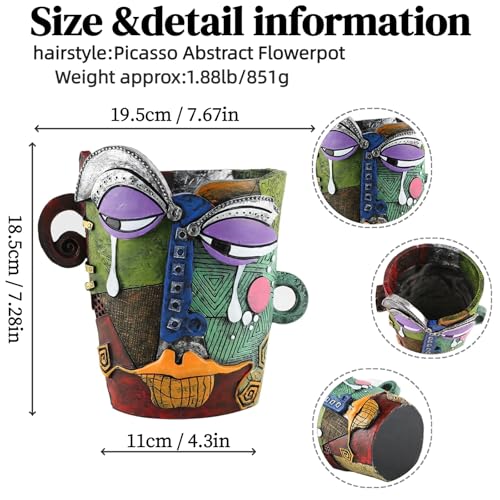 Picasso Abstract Face Flower Pot,Unique Resin Crafted Planter with Drainage Holes,Interesting Colorful Planter with Human face,for Indoor and Outdoor Botanical Home décor (Tears) - style: Tears